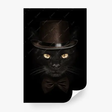 Wall mural dapper black cat in top hat and bow tie • Wallissimo®