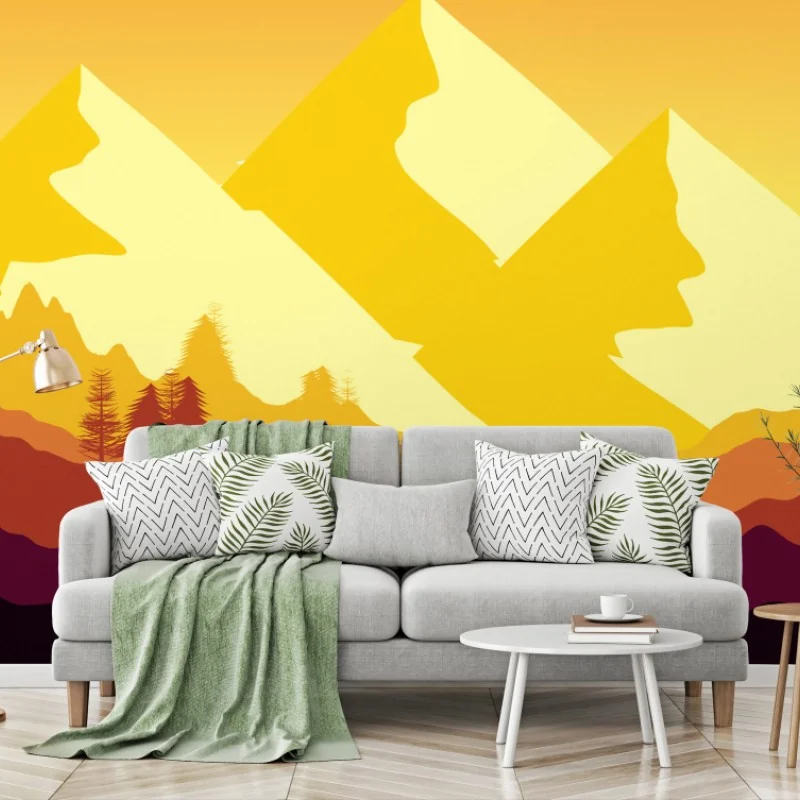Wall mural golden sunset mountain landscape • Wallissimo® Wall mural golden sunset mountain landscape • Wallissimo®