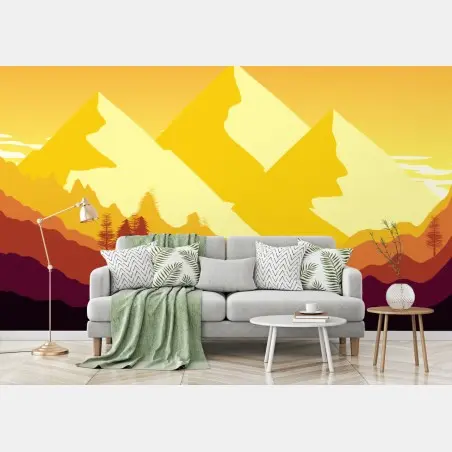 Wall mural golden sunset mountain landscape • Wallissimo®