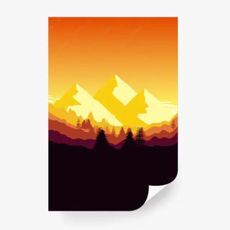Wall mural golden sunset mountain landscape • Wallissimo®