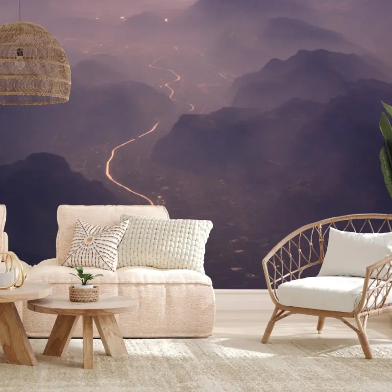 Wall mural misty pastel mountain valley