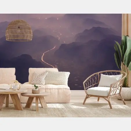 Wall mural misty pastel mountain valley • Wallissimo®
