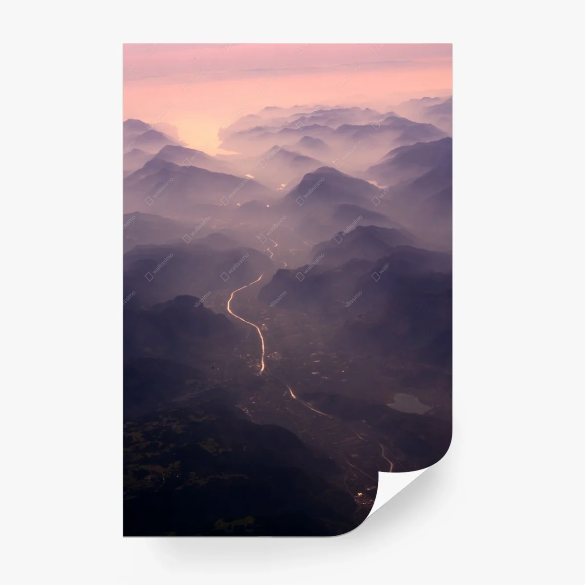 Wall mural misty pastel mountain valley • Wallissimo® Wall mural misty pastel mountain valley • Wallissimo®