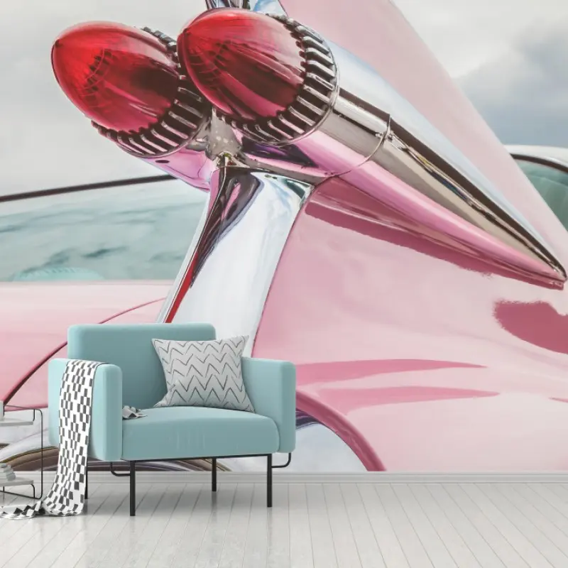 Wall mural retro pink classic car tailfin