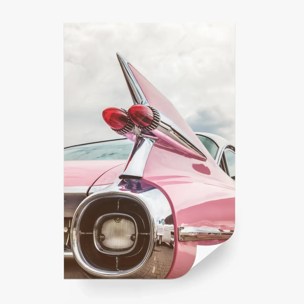 Wall mural retro pink classic car tailfin • Wallissimo®