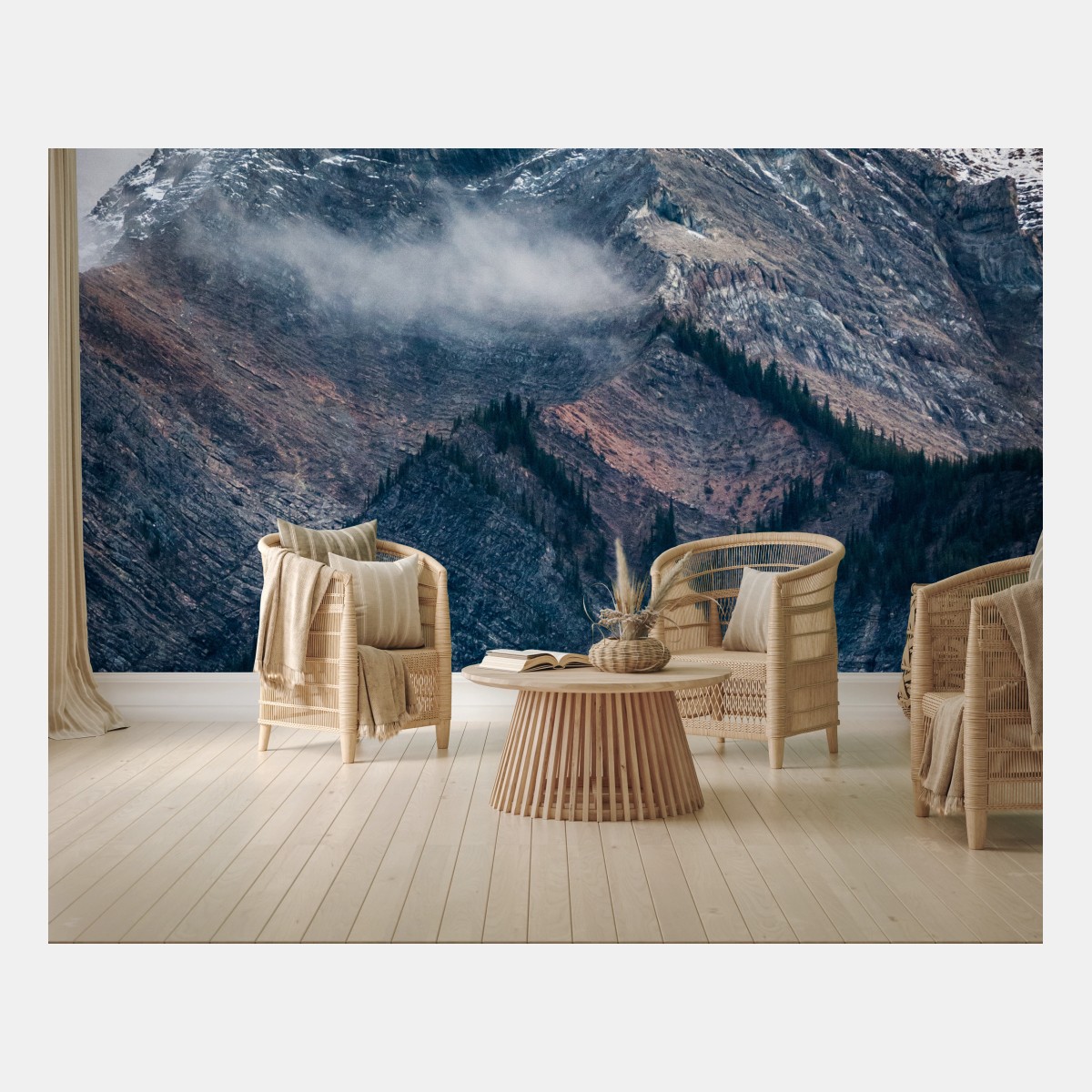 Wall mural dramatic alpine peak in mist • Wallissimo®