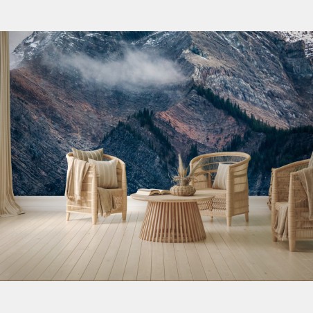 Wall mural dramatic alpine peak in mist • Wallissimo®
