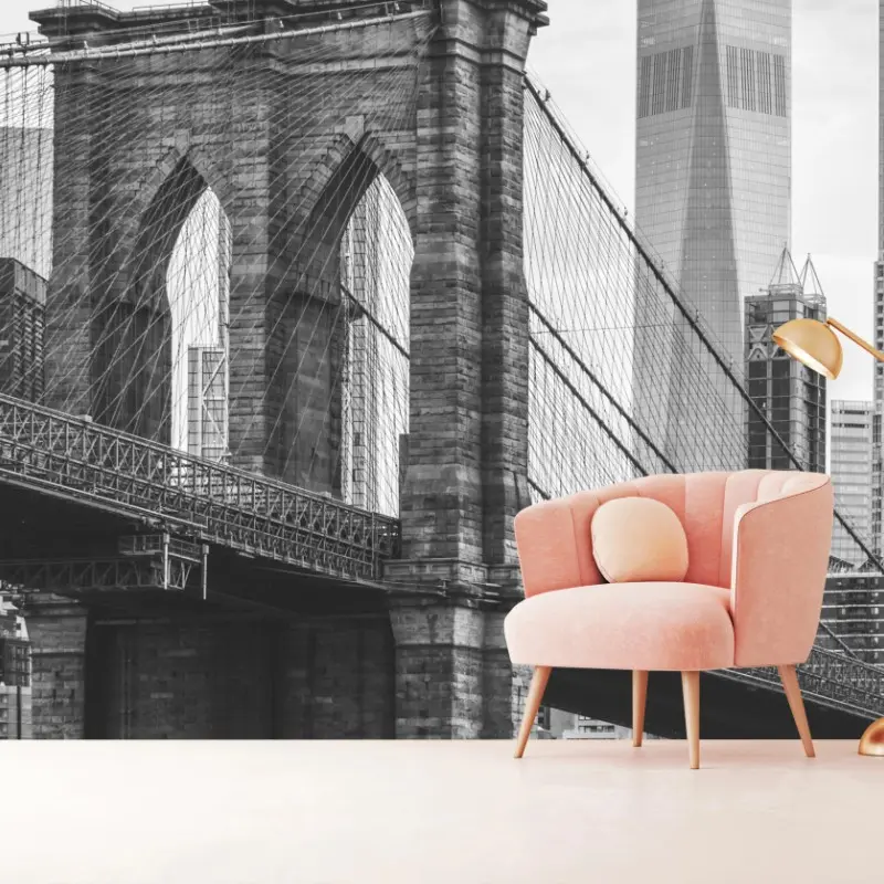 Wall mural Brooklyn bridge black and white cityscape
