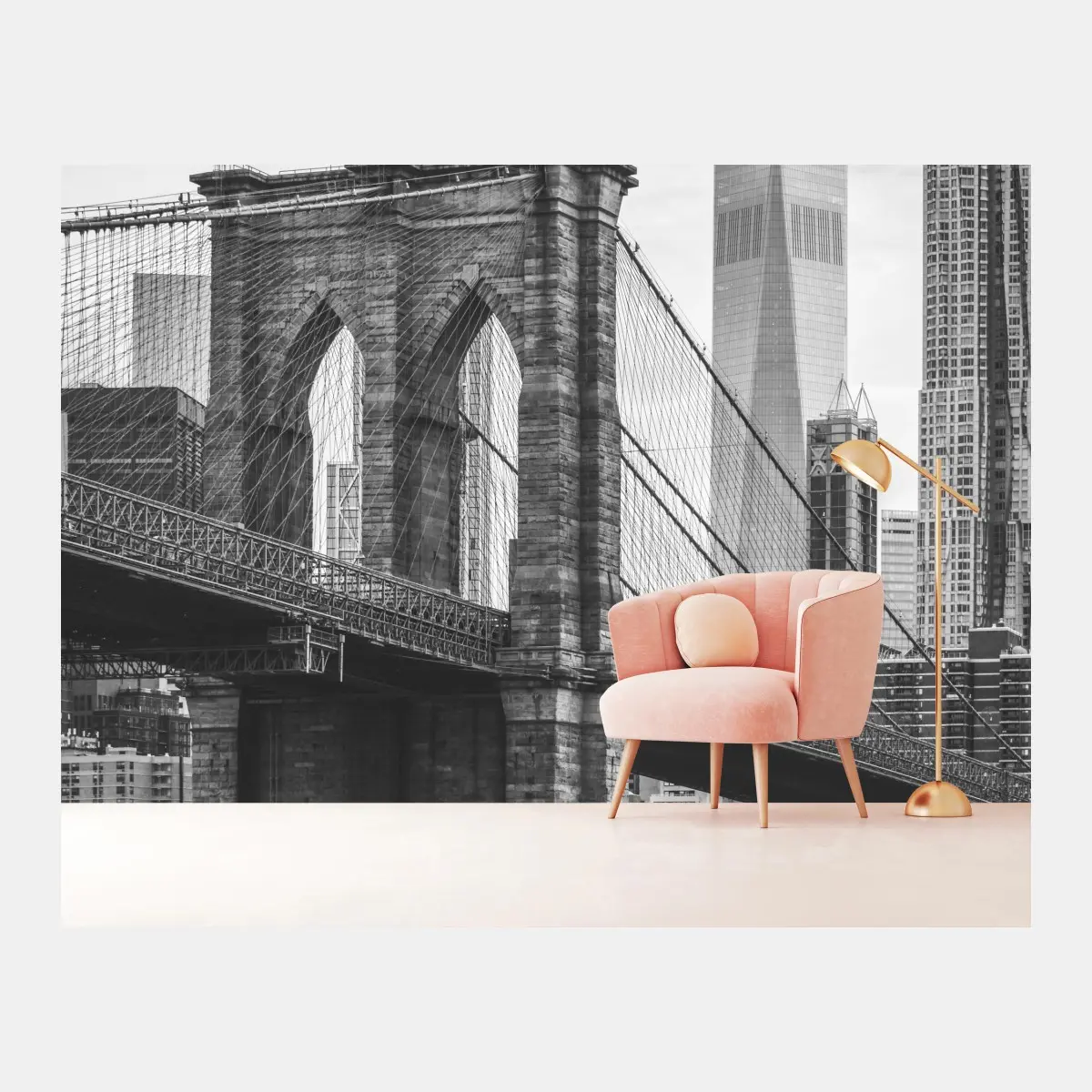 Wall mural Brooklyn bridge black and white cityscape • Wallissimo®