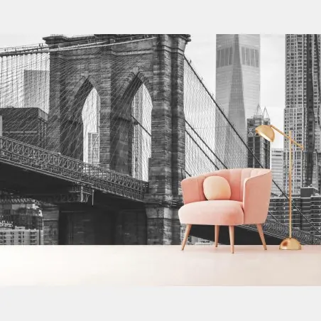 Wall mural Brooklyn bridge black and white cityscape • Wallissimo®