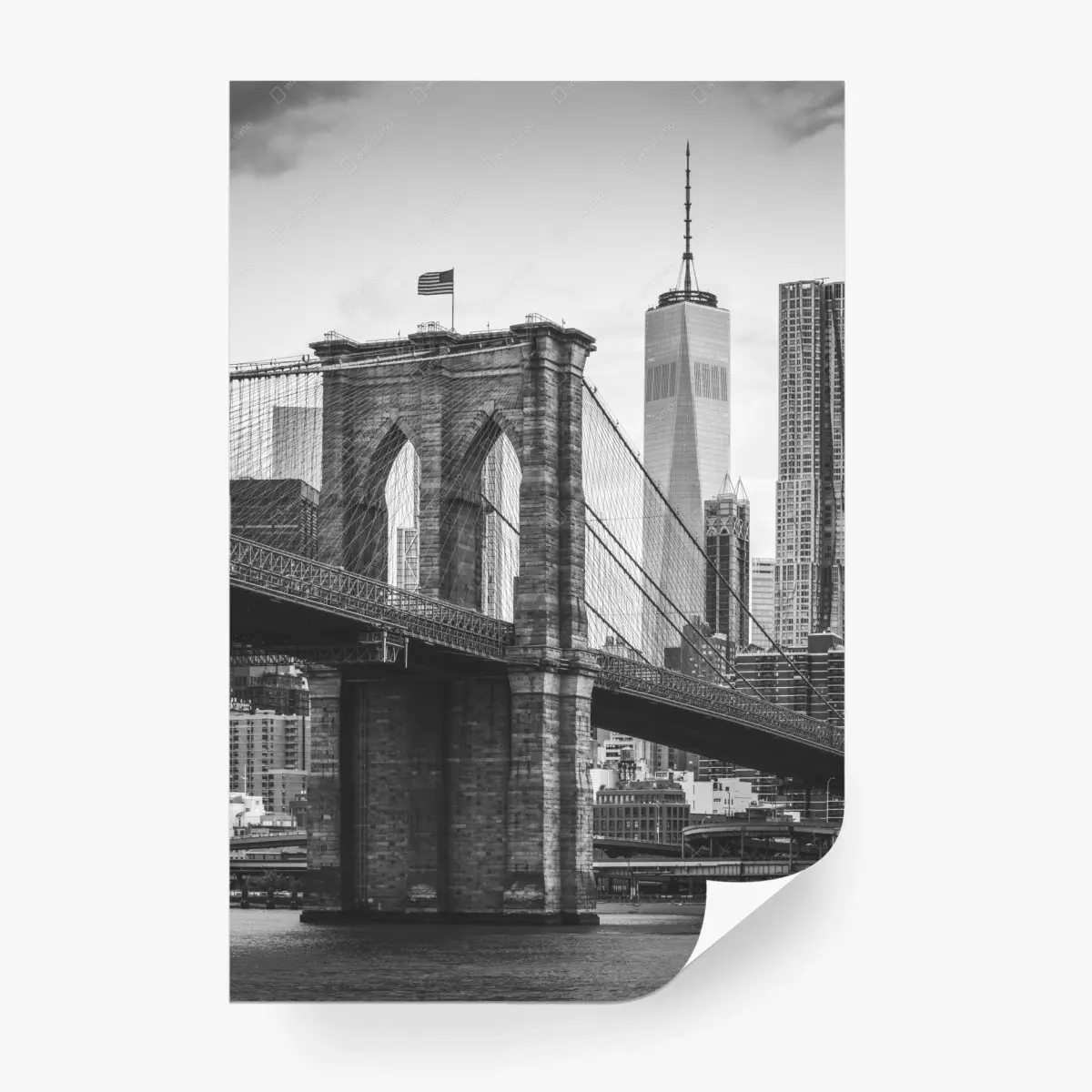 Wall mural Brooklyn bridge black and white cityscape • Wallissimo®