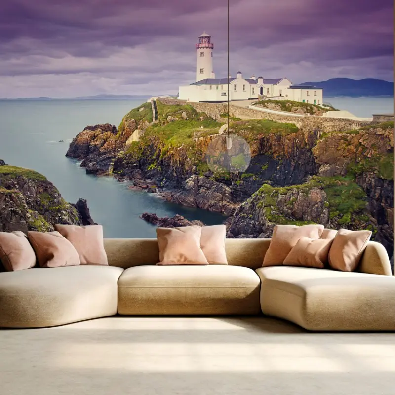 Wall mural purple coastal lighthouse at dusk
