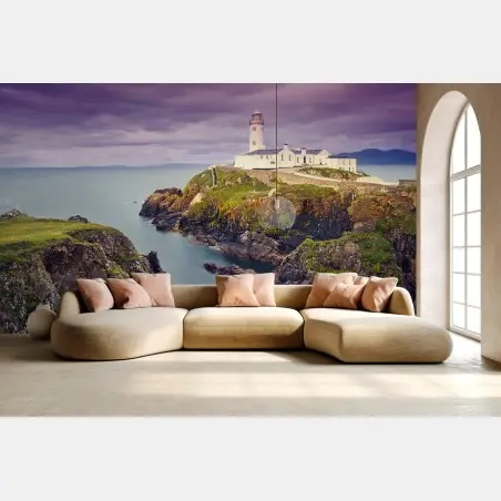 Wall mural purple coastal lighthouse at dusk • Wallissimo®