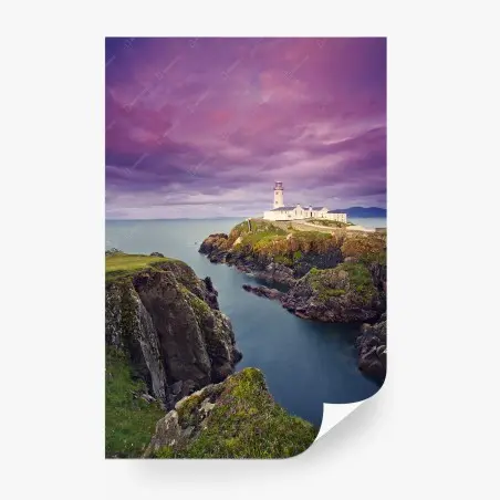 Wall mural purple coastal lighthouse at dusk • Wallissimo®