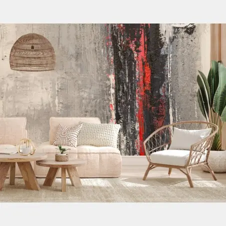 Wall mural textured abstract composition with red accent • Wallissimo®
