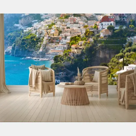 Wall mural Positano coastal cliff panorama • Wallissimo®