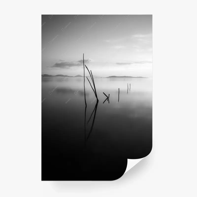 Wall mural tranquil monochrome lake with reflections