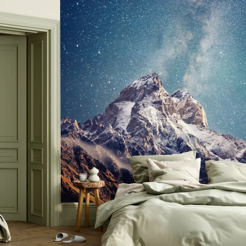 Wall mural starry night over Ushba mountain