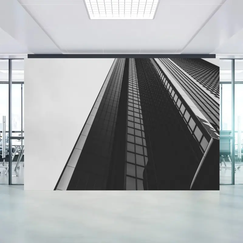 Wall mural towering modern skyscraper in monochrome