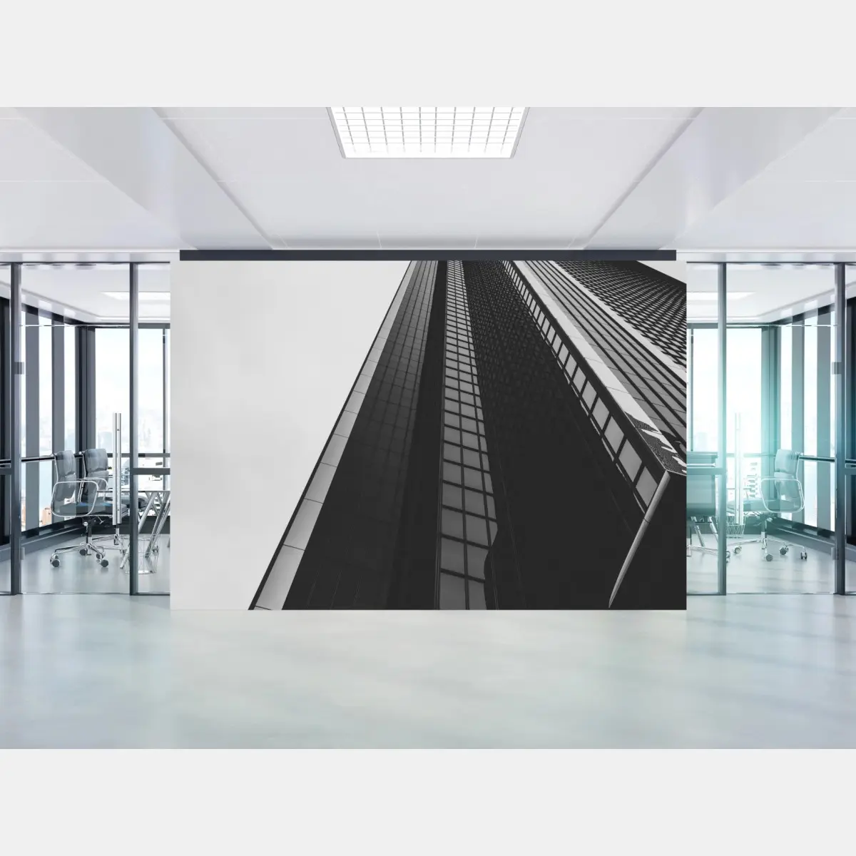 Wall mural towering modern skyscraper in monochrome • Wallissimo®