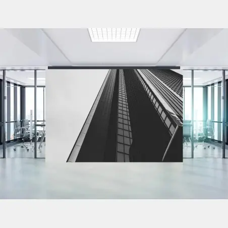 Wall mural towering modern skyscraper in monochrome • Wallissimo®