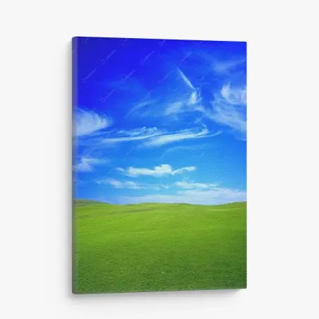 Canvas print green meadow under blue sky • Wallissimo®