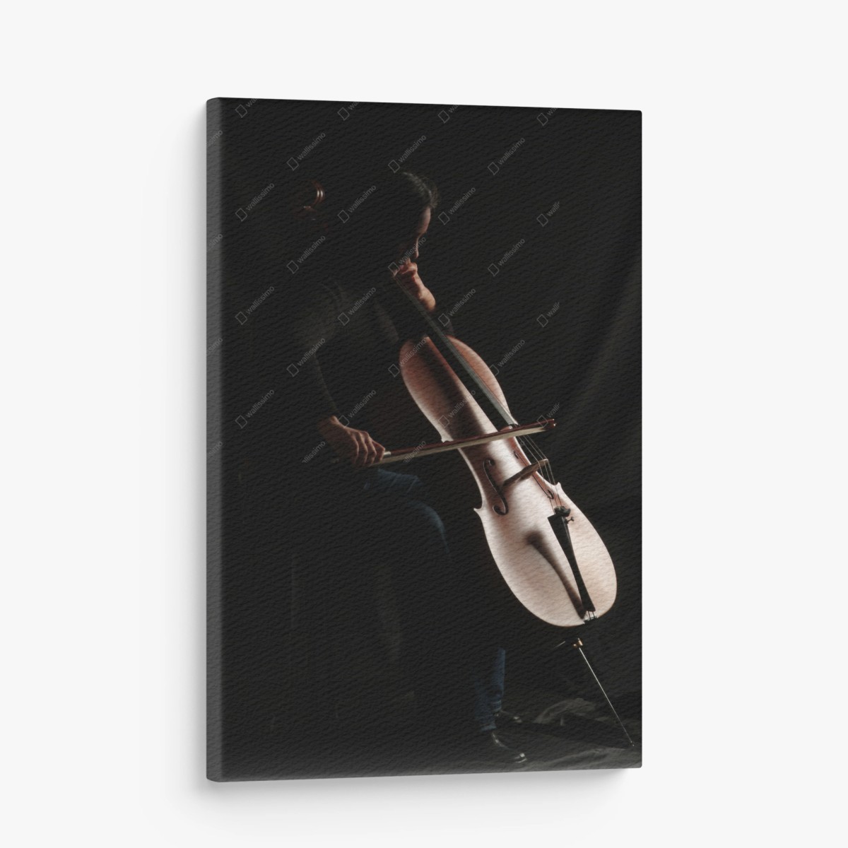 Canvas print shadowed cello player silhouette • Wallissimo®