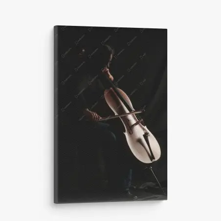 Canvas print shadowed cello player silhouette • Wallissimo®