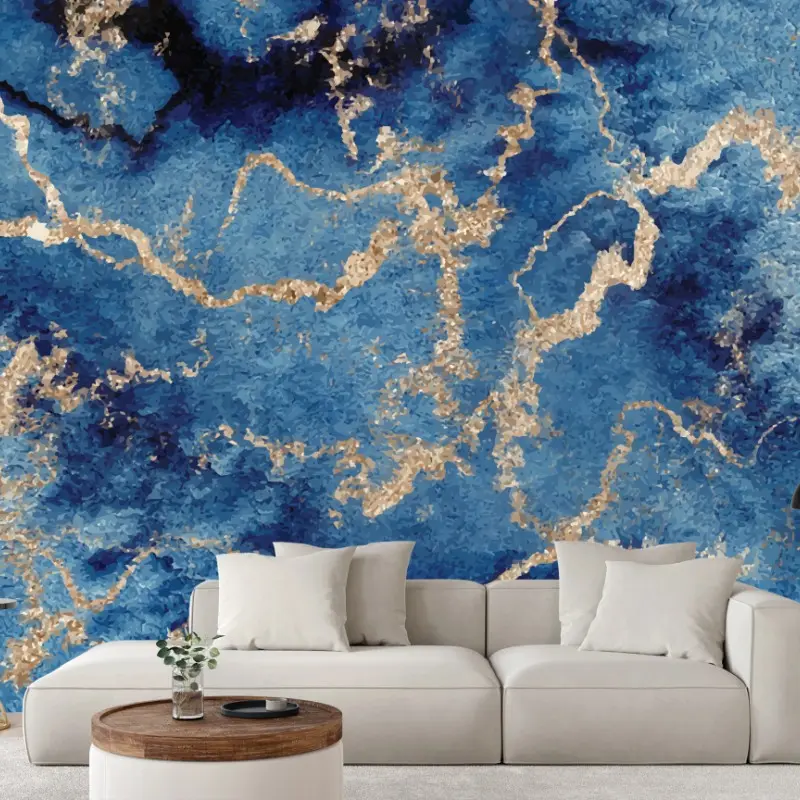 Wall mural deep blue marble with gold veins