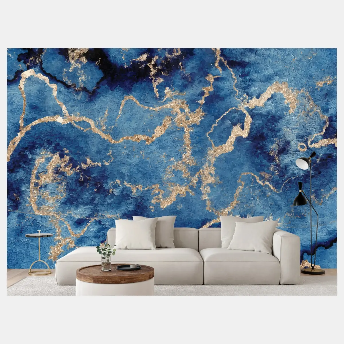 Wall mural deep blue marble with gold veins • Wallissimo®