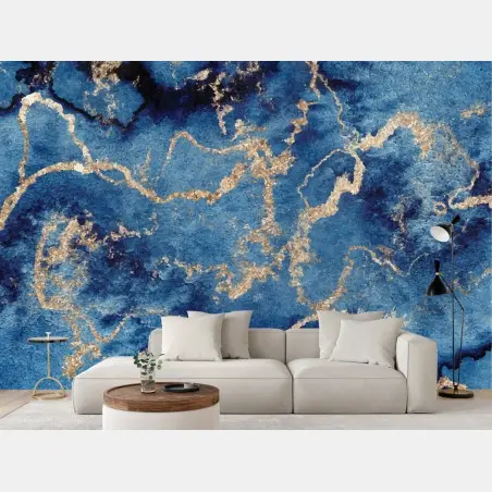 Wall mural deep blue marble with gold veins • Wallissimo®