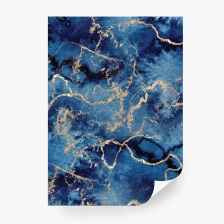 Wall mural deep blue marble with gold veins • Wallissimo®