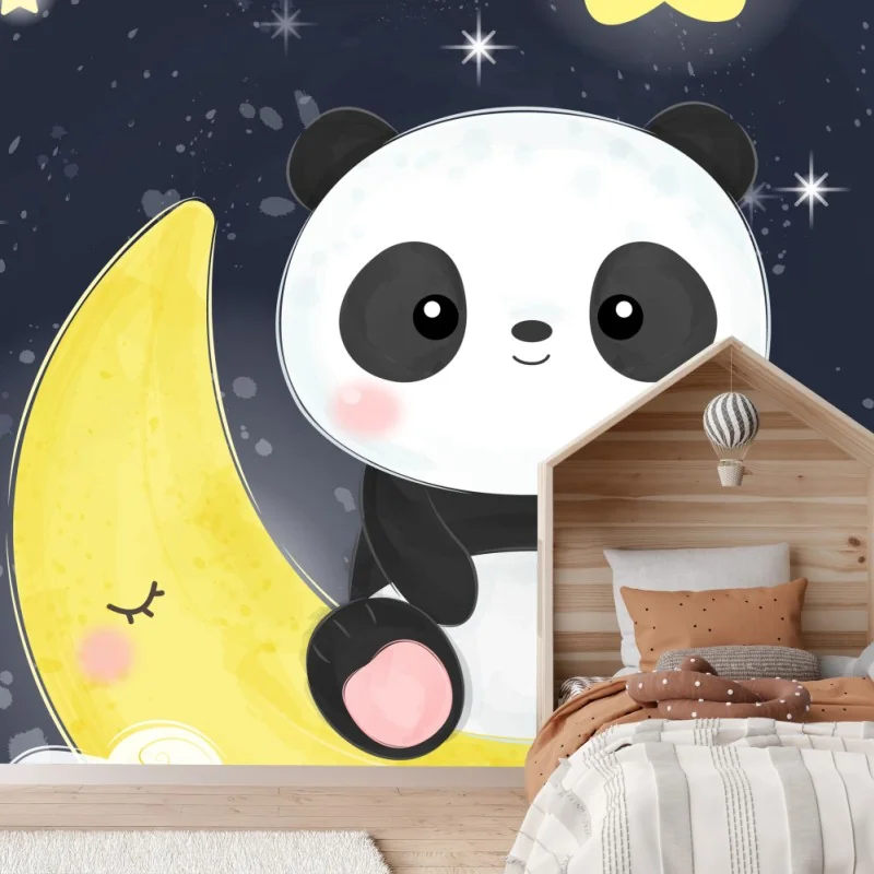 Wall mural sleepy panda on the moon