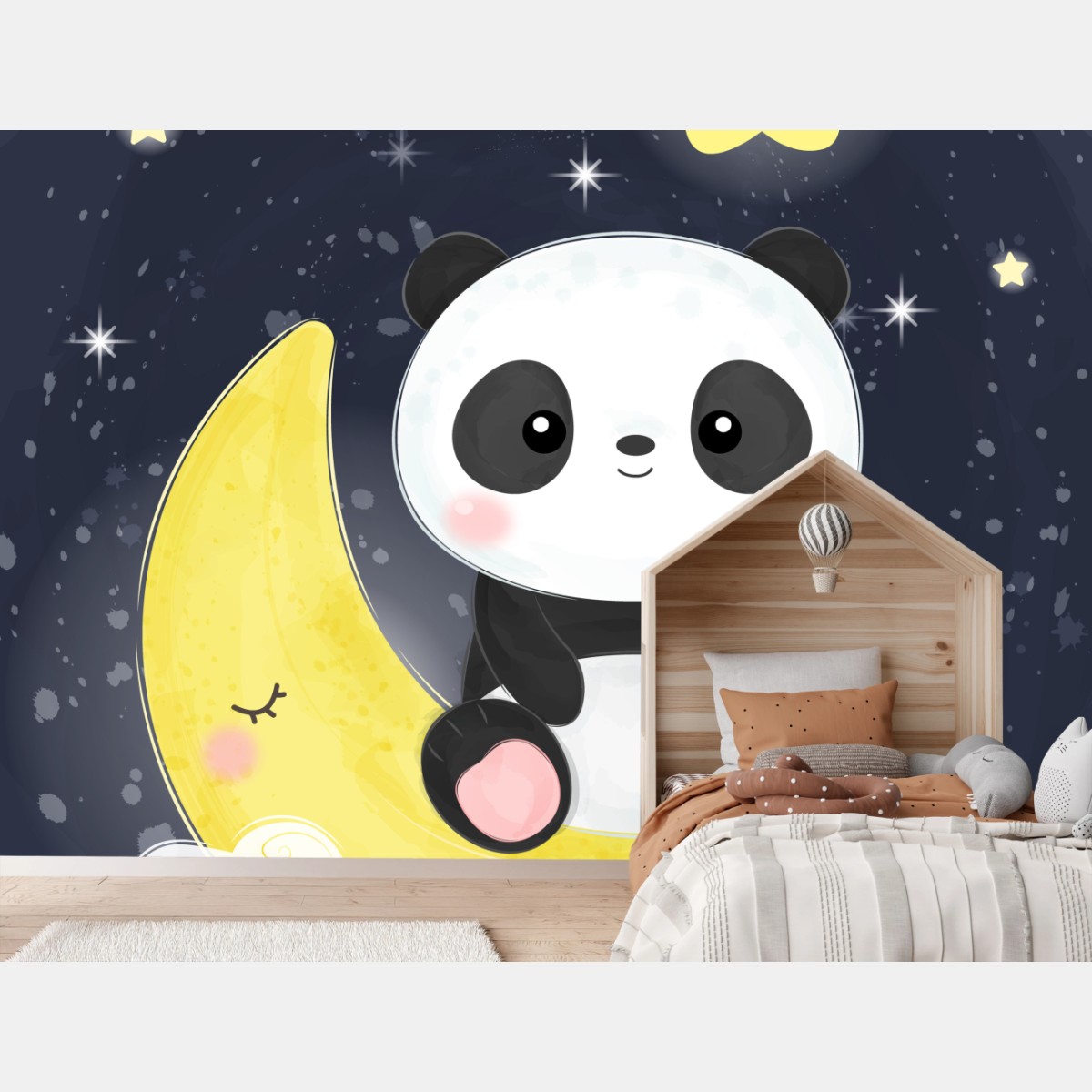 Wall mural sleepy panda on the moon • Wallissimo®