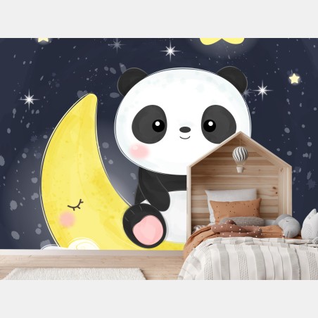 Wall mural sleepy panda on the moon • Wallissimo®