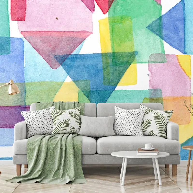 Wall mural colorful geometric watercolor composition