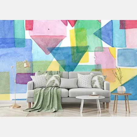 Wall mural colorful geometric watercolor composition • Wallissimo®