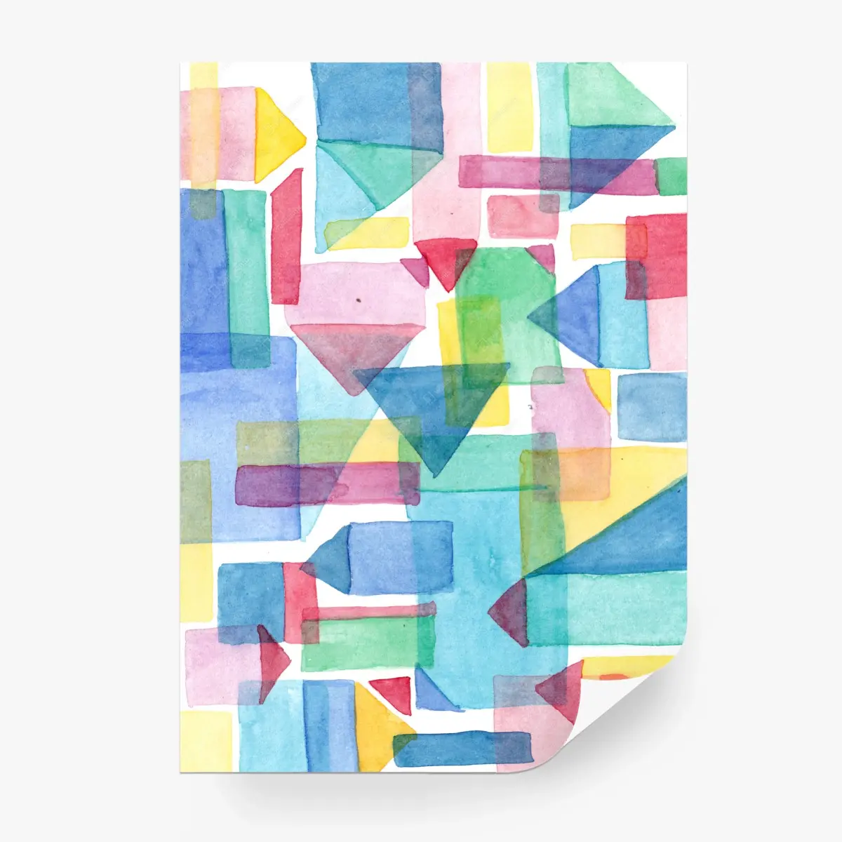 Wall mural colorful geometric watercolor composition • Wallissimo®