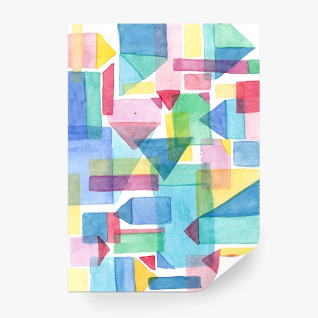 Wall mural colorful geometric watercolor composition • Wallissimo®