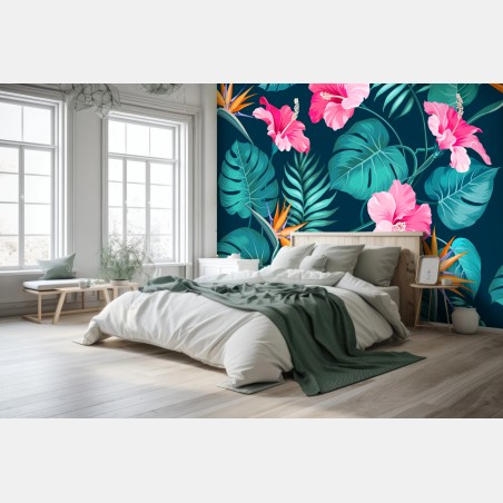 Wall mural tropical hibiscus botanical pattern • Wallissimo®
