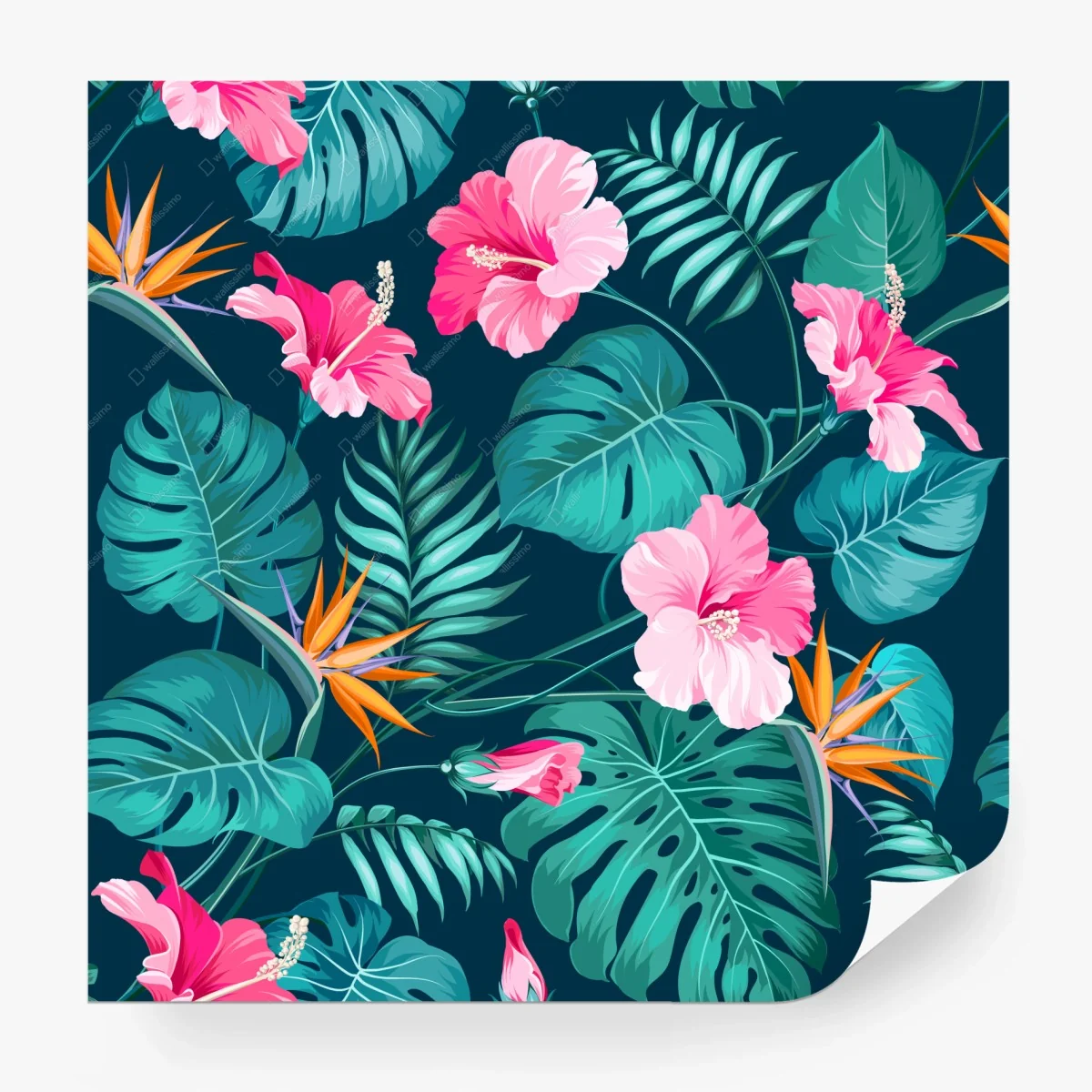 Wall mural tropical hibiscus botanical pattern • Wallissimo® Wall mural tropical hibiscus botanical pattern • Wallissimo®