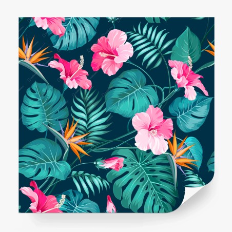 Wall mural tropical hibiscus botanical pattern • Wallissimo®