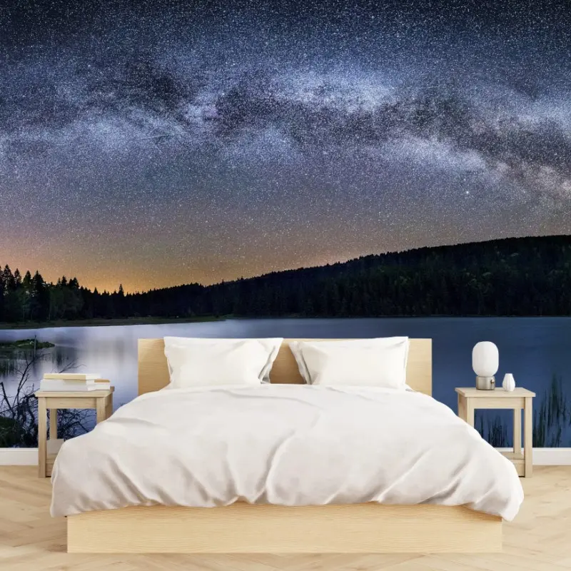Wall mural milky way over tranquil lake