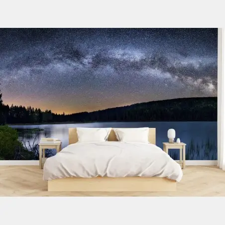 Wall mural milky way over tranquil lake • Wallissimo®