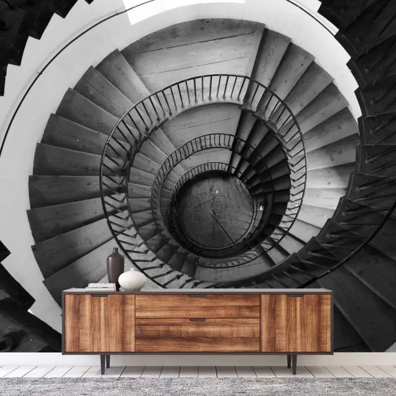 Wall mural monochrome spiral staircase geometry
