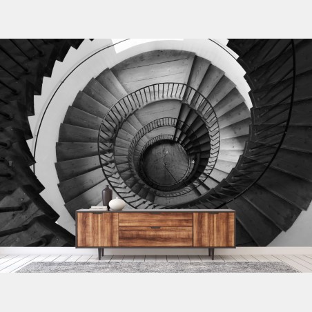 Wall mural monochrome spiral staircase geometry • Wallissimo®