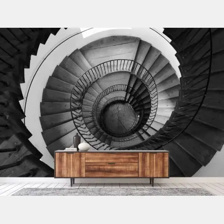 Wall mural monochrome spiral staircase geometry • Wallissimo®