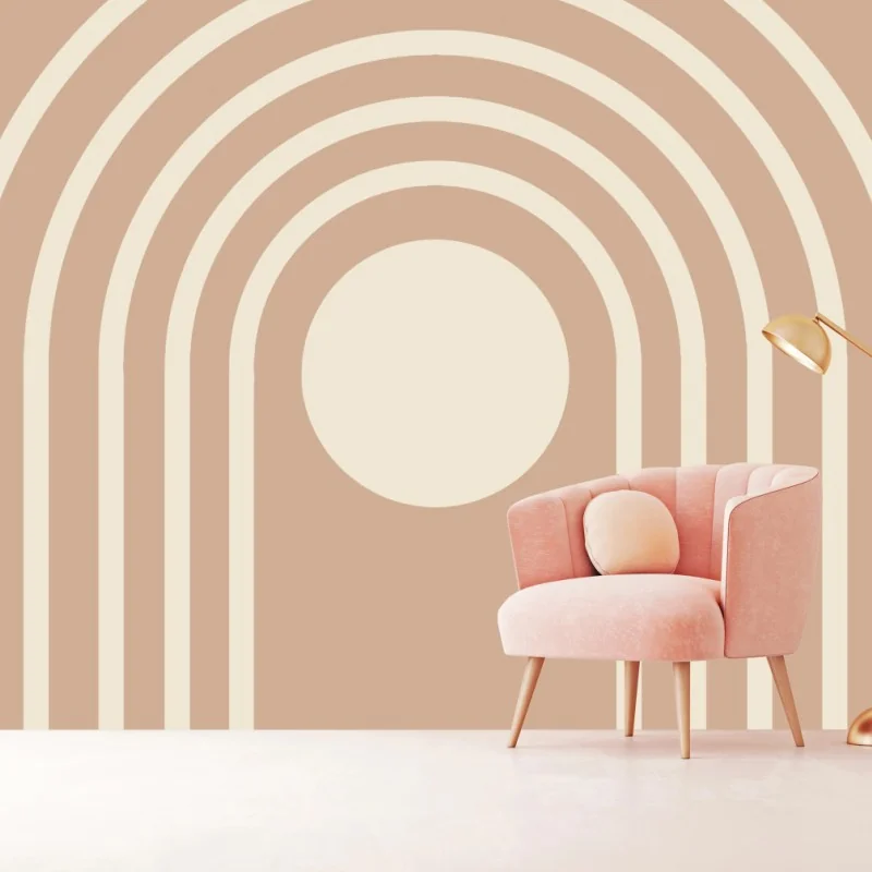 Wall mural soft beige arch geometric design