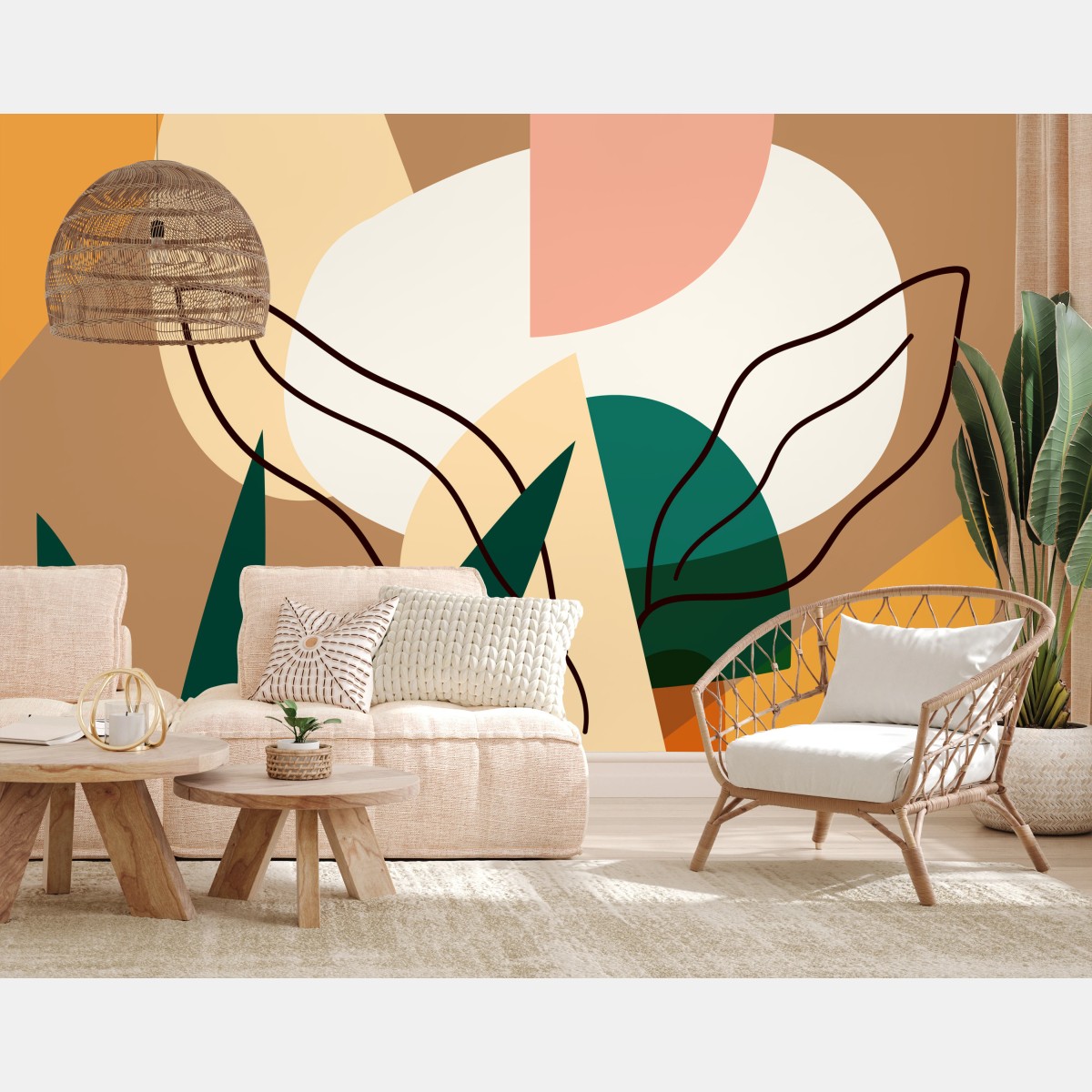 Wall mural abstract geometric composition in earthy tones • Wallissimo®