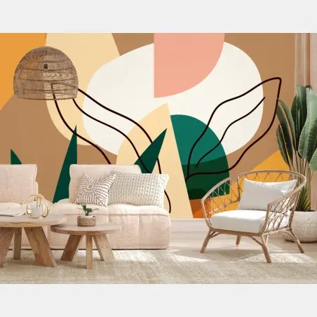 Wall mural abstract geometric composition in earthy tones • Wallissimo®